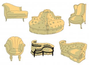 Six fauteuils du XVIIIe siècle : la baigneuse, la borne, le confessionnal, le gondole, l’indiscret et le confident, François Dimberton.