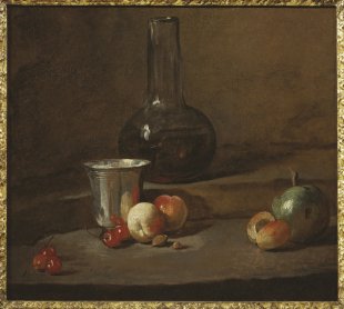 Carafe à demi pleine de vin, gobelet d’argent, Jean Siméon Chardin, 1728